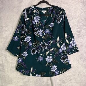 Croft & Barrow Womens Blouse top sz XXL Dark Floral popover Green academia